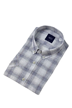 Erkek Klasik Ekose Kısa Kol Gömlek Pamuk Keten 9486 BGL-ST04584