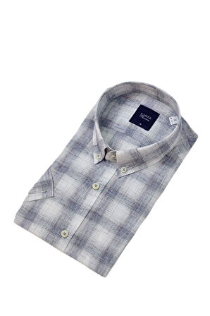 Erkek Klasik Ekose Kısa Kol Gömlek Pamuk Keten 9486 BGL-ST04584
