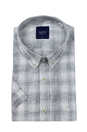 Erkek Klasik Ekose Kısa Kol Gömlek Pamuk Keten 9343 BGL-ST04585