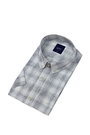 Erkek Klasik Ekose Kısa Kol Gömlek Pamuk Keten 9343 BGL-ST04585