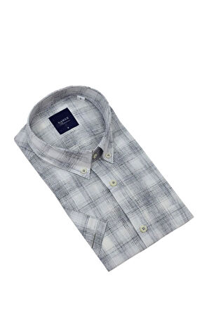 Erkek Klasik Ekose Kısa Kol Gömlek Pamuk Keten 9343 BGL-ST04585