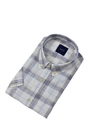 Erkek Klasik Ekose Kısa Kol Gömlek Pamuk Keten 9339 BGL-ST04586