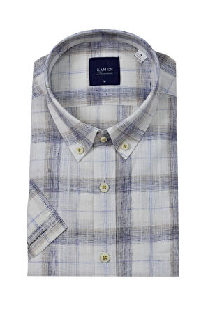 Erkek Klasik Ekose Kısa Kol Gömlek Pamuk Keten 9339 BGL-ST04586