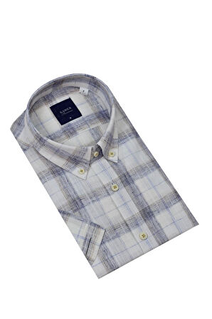 Erkek Klasik Ekose Kısa Kol Gömlek Pamuk Keten 9339 BGL-ST04586