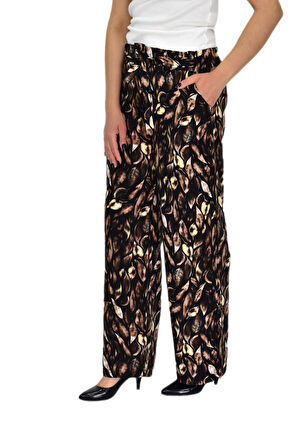 Kadın Emprime Bol Paçalı Lastikli Bağcıklı Pantolon BGL-ST04626