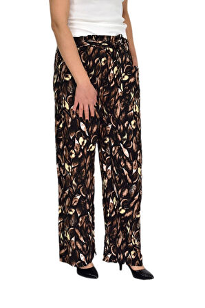 Kadın Emprime Bol Paçalı Lastikli Bağcıklı Pantolon BGL-ST04626