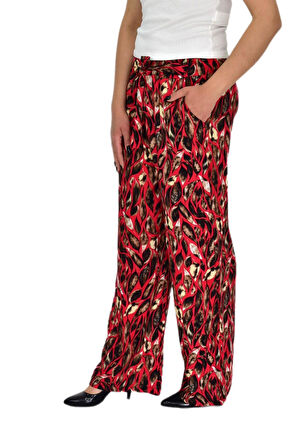 Kadın Emprime Bol Paçalı Lastikli Bağcıklı Pantolon BGL-ST04626