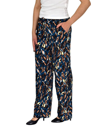 Kadın Emprime Bol Paçalı Lastikli Bağcıklı Pantolon BGL-ST04626