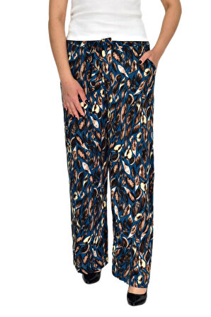 Kadın Emprime Bol Paçalı Lastikli Bağcıklı Pantolon BGL-ST04626