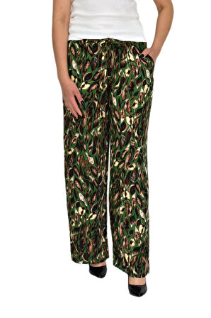 Kadın Emprime Bol Paçalı Lastikli Bağcıklı Pantolon BGL-ST04626