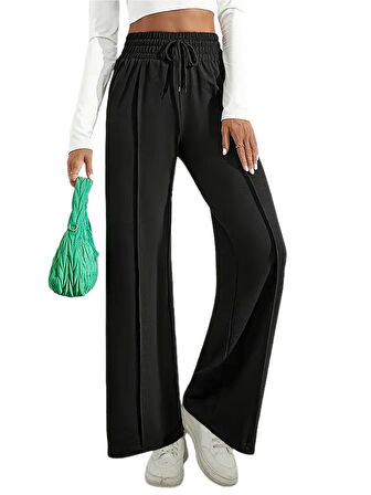 Kadın Siyah Bol Paçalı Çimalı Eşofman Altı BGL-ST04627