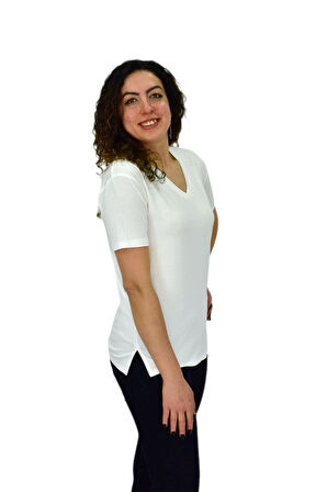 Kadın Yarım Kol V Yaka Likralı Tişöt  BGL-ST04651
