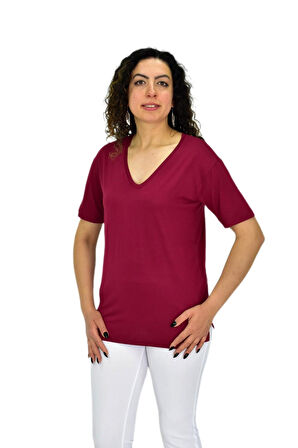 Kadın Yarım Kol V Yaka Likralı Tişöt  BGL-ST04651