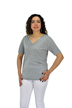Kadın Yarım Kol V Yaka Likralı Tişöt  BGL-ST04651
