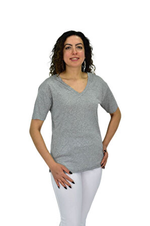 Kadın Yarım Kol V Yaka Likralı Tişöt  BGL-ST04651