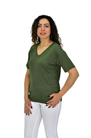 Kadın Yarım Kol V Yaka Likralı Tişöt  BGL-ST04651