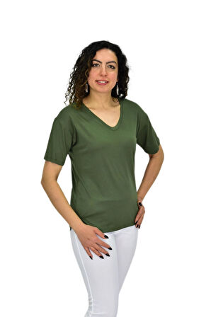 Kadın Yarım Kol V Yaka Likralı Tişöt  BGL-ST04651