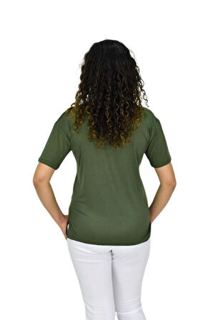 Kadın Yarım Kol V Yaka Likralı Tişöt  BGL-ST04651