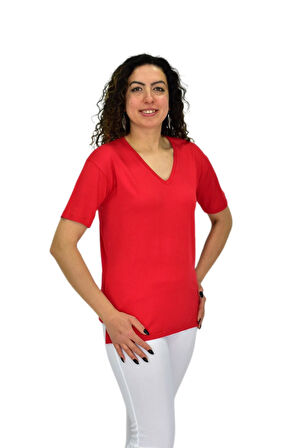 Kadın Yarım Kol V Yaka Likralı Tişöt  BGL-ST04651