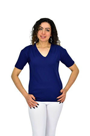 Kadın Yarım Kol V Yaka Likralı Tişöt  BGL-ST04651