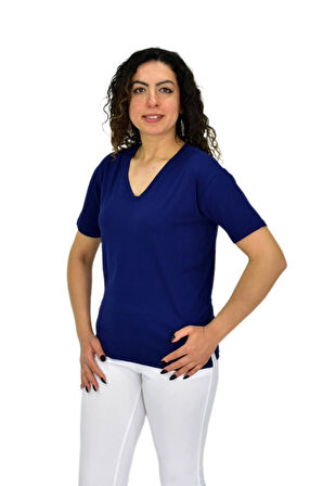 Kadın Yarım Kol V Yaka Likralı Tişöt  BGL-ST04651