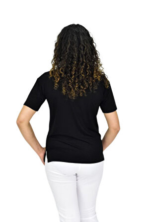 Kadın Yarım Kol V Yaka Likralı Tişöt  BGL-ST04651