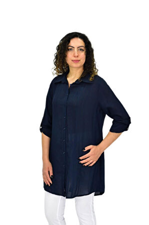 Kadın Lacivert Uzun Kol Gömlek BGL-ST04661
