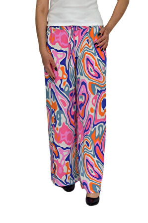 Kadın Emprime Bol Paçalı Lastikli Bağcıklı Pantolon BGL-ST04626