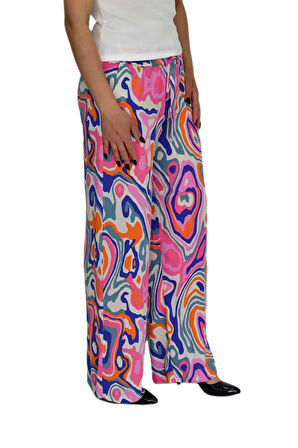 Kadın Emprime Bol Paçalı Lastikli Bağcıklı Pantolon BGL-ST04626