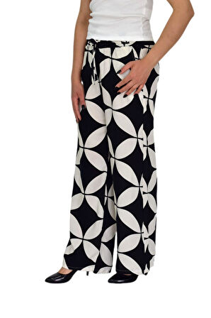 Kadın Emprime Bol Paçalı Lastikli Bağcıklı Pantolon BGL-ST04626