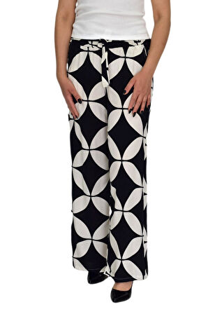 Kadın Emprime Bol Paçalı Lastikli Bağcıklı Pantolon BGL-ST04626