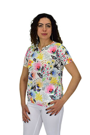 Kadın Kısa Kol Baskılı Bluz BGL-ST04687