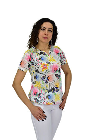 Kadın Kısa Kol Baskılı Bluz BGL-ST04687