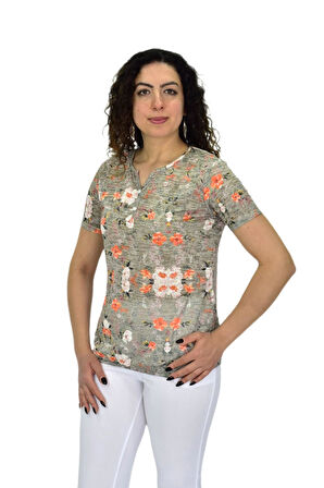 Kadın Kısa Kol Baskılı Bluz BGL-ST04688