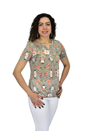 Kadın Kısa Kol Baskılı Bluz BGL-ST04688
