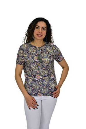 Kadın Kısa Kol Baskılı Bluz BGL-ST04689