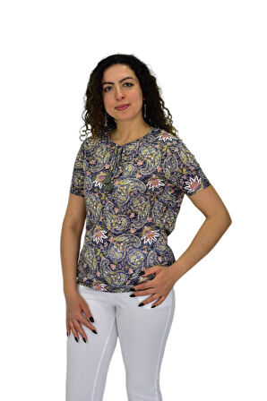 Kadın Kısa Kol Baskılı Bluz BGL-ST04689