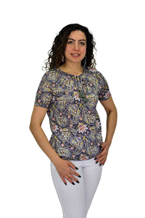 Kadın Kısa Kol Baskılı Bluz BGL-ST04689