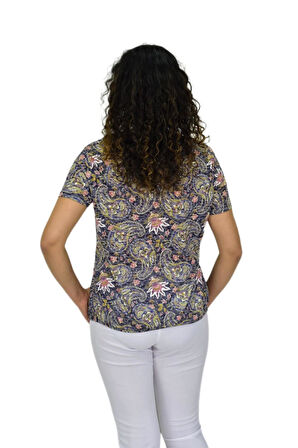 Kadın Kısa Kol Baskılı Bluz BGL-ST04689