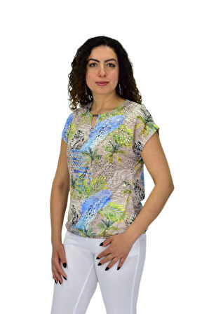 Kadın Kısa Kol Baskılı Bluz BGL-ST04690