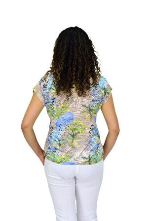 Kadın Kısa Kol Baskılı Bluz BGL-ST04690