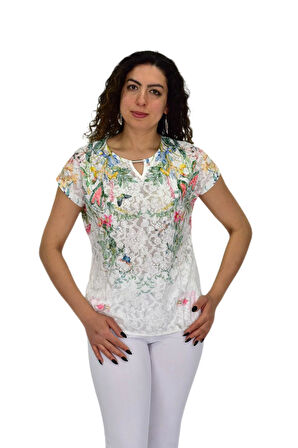 Kadın Kısa Kol Baskılı Bluz BGL-ST04691