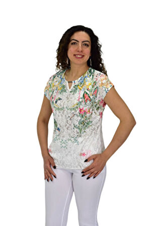 Kadın Kısa Kol Baskılı Bluz BGL-ST04691