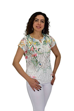 Kadın Kısa Kol Baskılı Bluz BGL-ST04691