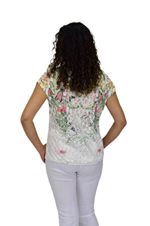 Kadın Kısa Kol Baskılı Bluz BGL-ST04691