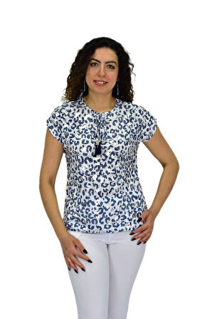 Kadın Kısa Kol Baskılı Bluz BGL-ST04692