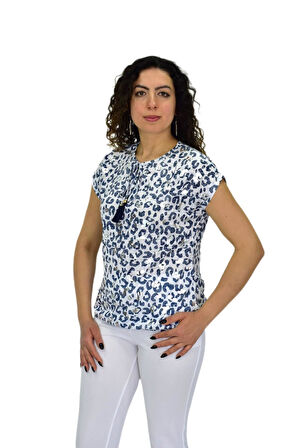 Kadın Kısa Kol Baskılı Bluz BGL-ST04692