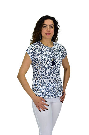 Kadın Kısa Kol Baskılı Bluz BGL-ST04692