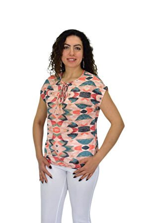 Kadın Kısa Kol Baskılı Bluz BGL-ST04693