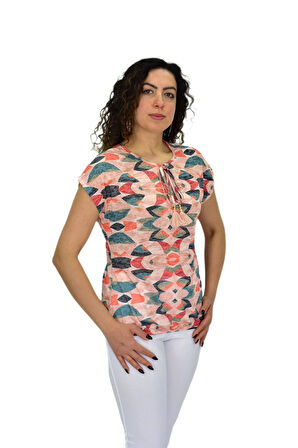 Kadın Kısa Kol Baskılı Bluz BGL-ST04693